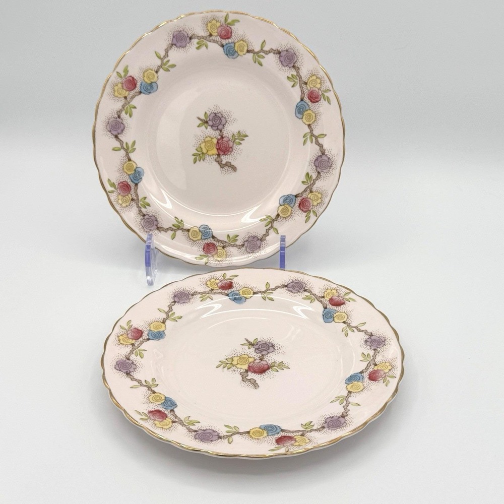 Tuscan Fine English Bone China Floral Side Plate Gold Trim England Pale Pink‎